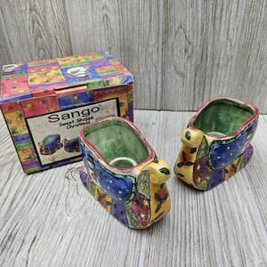 Sango Sweet Shoppe Christmas Snowman Sleigh Candle‎ Holders Set of 2 Sue Zipkin